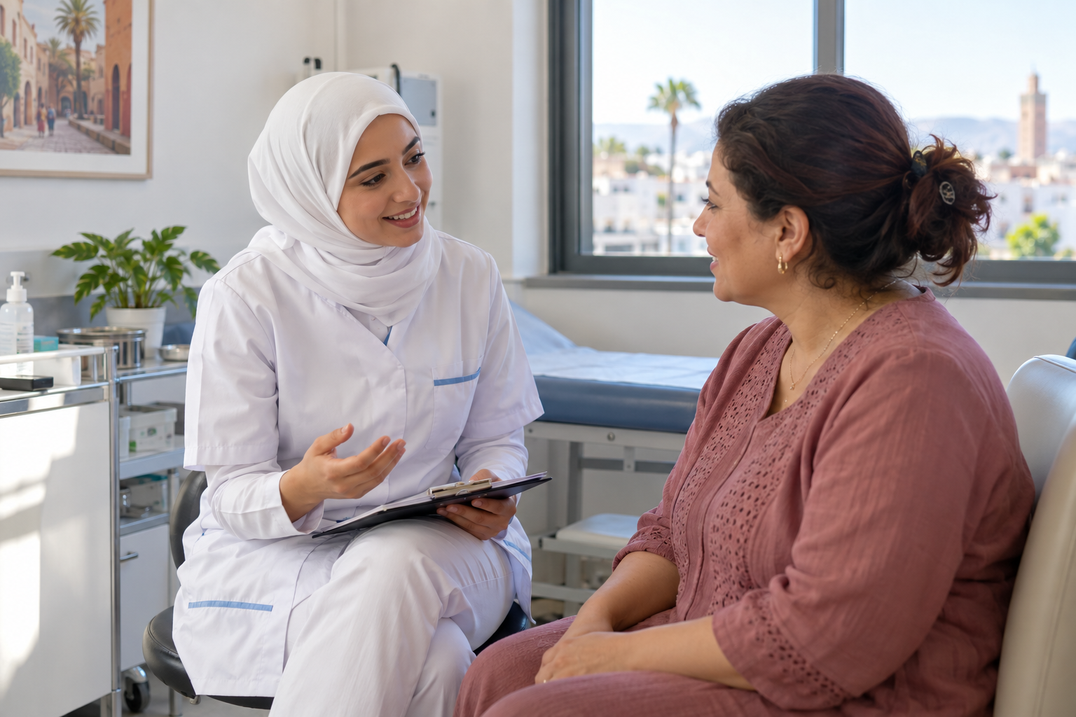 Infirmière réalisant une éducation thérapeutique sur l'hypoglycémie avec un patient diabétique