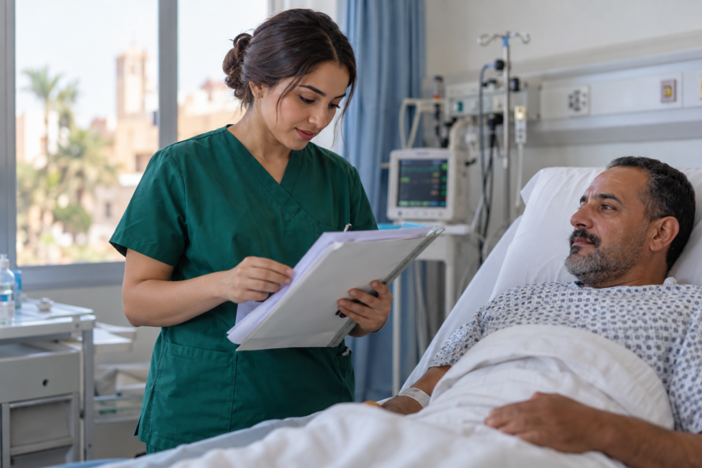 Infirmière assurant la surveillance d'un patient hospitalisé